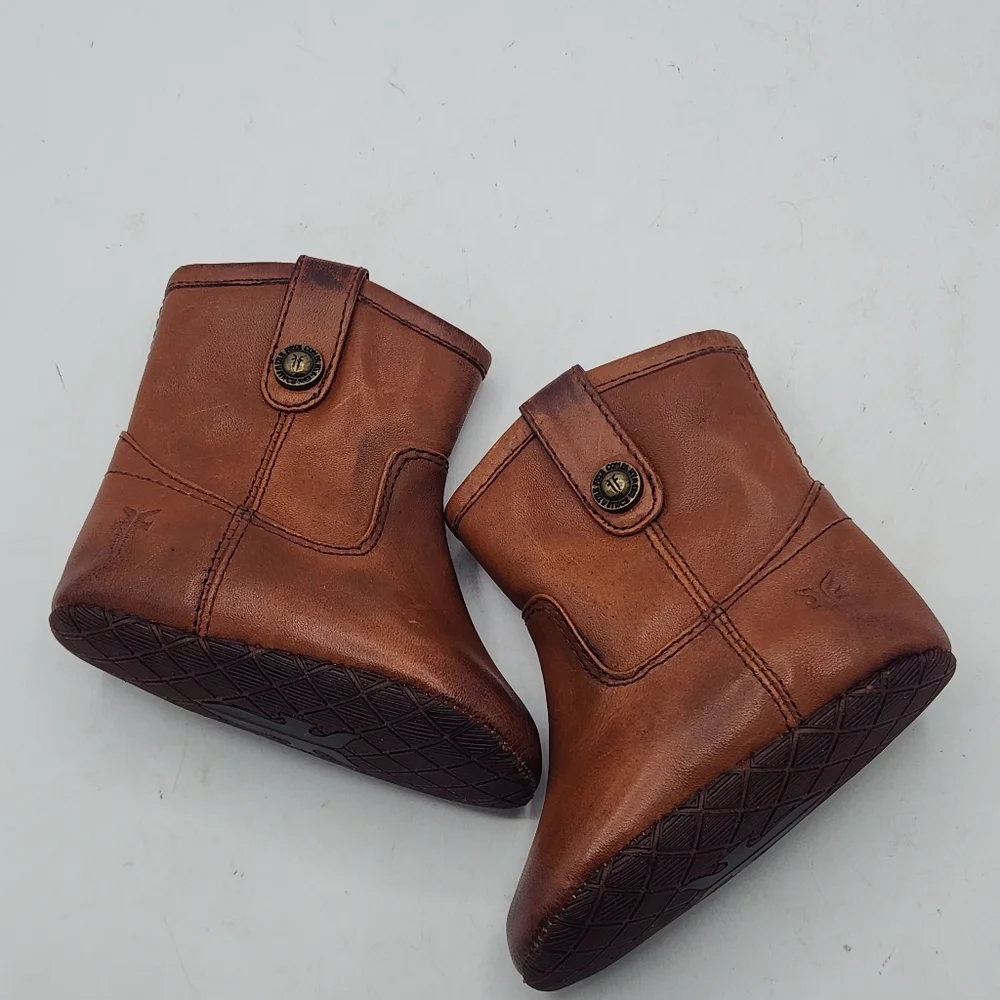 Frye Cognac Leather Infant Baby‎ Soft Sole Crib Shoes Booties Size 1 (YTH1)